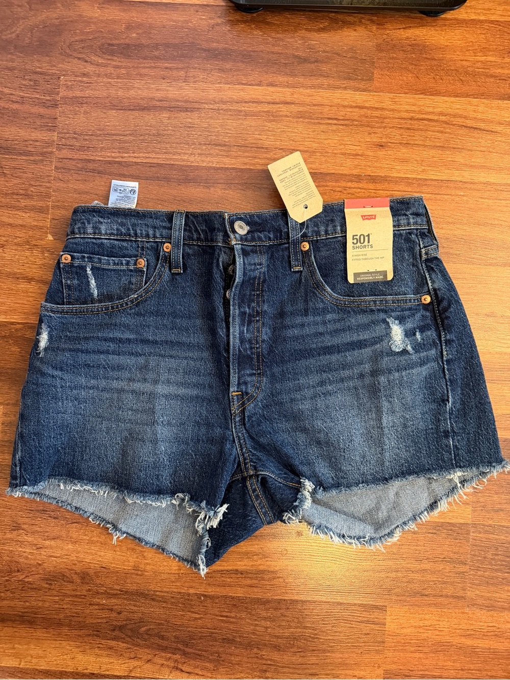 Levi's Dark Blue Distressed 501 Cutoff Jean Shorts